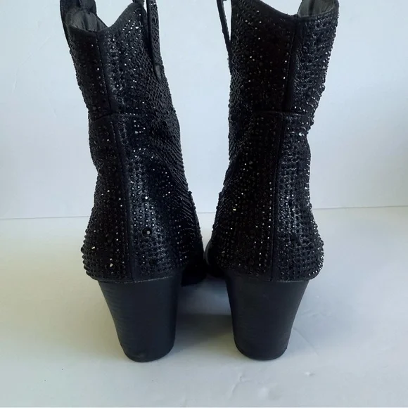 Forever Black Rhinestone Western Cowgirl Ankle Boots Studded Size 7 - Picture 4 of 7